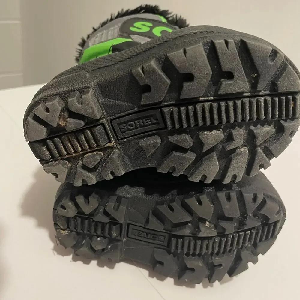 Sorel Brand Kid's Snow Commander Winter Boots Size 5 Lime/ Black Charcoal